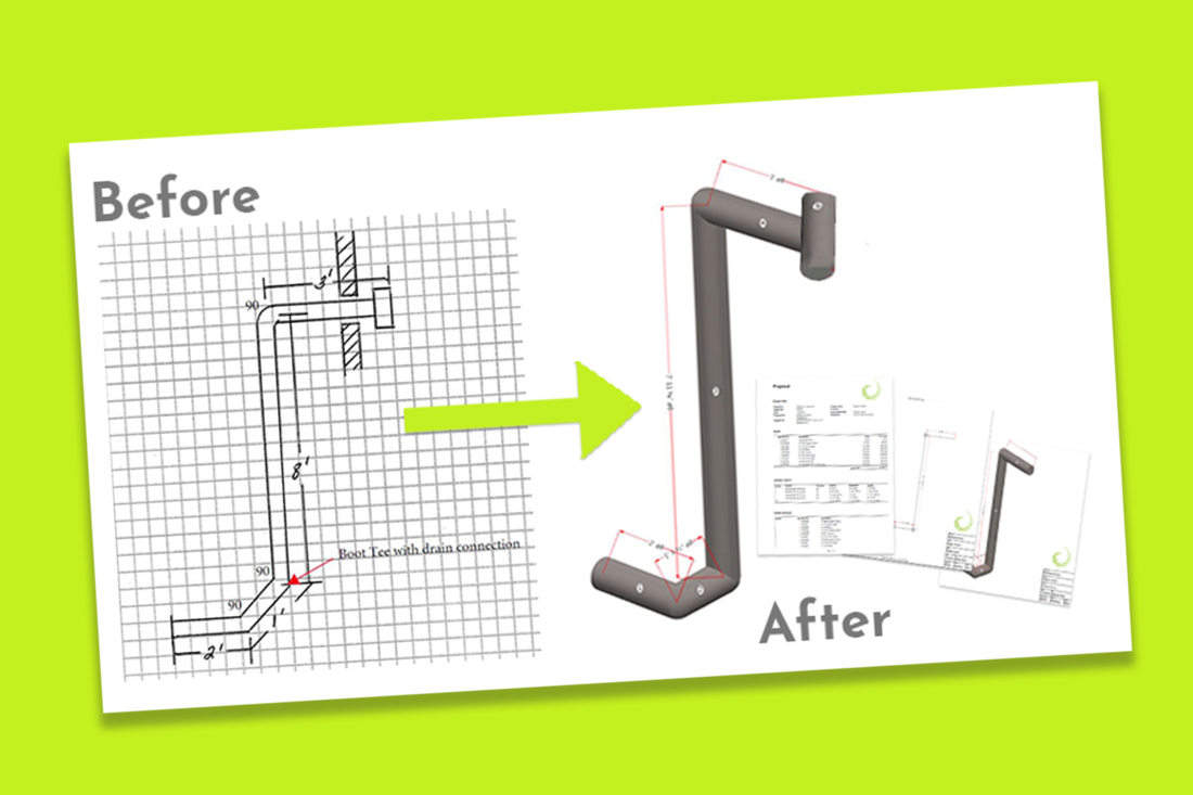 Illustration of a vent system with an arrow pointing to a photo of the actual system
